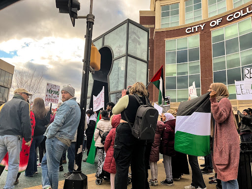 Protesters gather outside of Columbia City Hall calling for peace in Gaza on Dec. 9.
