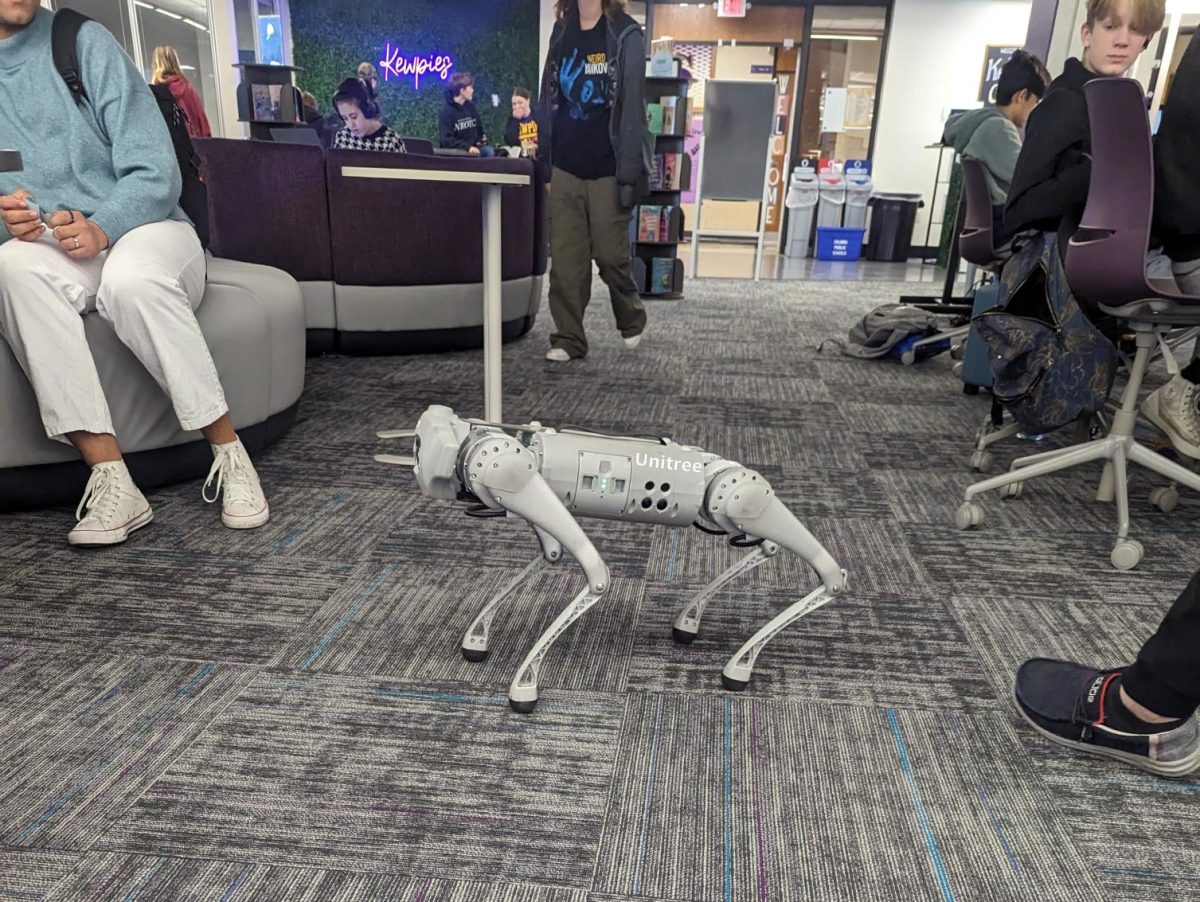 The CASA robot dog, Terabyte, visits Hickmans library on Dec. 13.