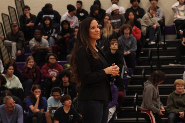 Cara Filler a guest speaker at Hickman before an assembly Dec. 10.