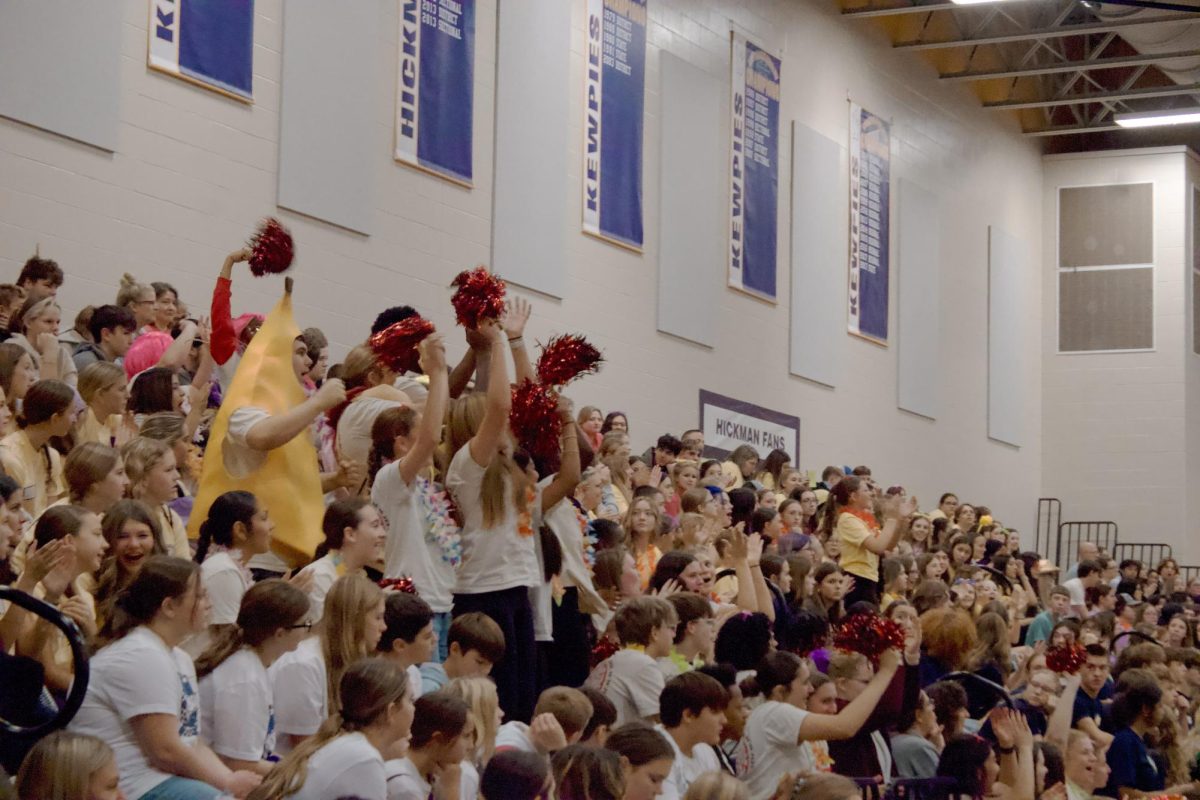 A group of Jefferson City High School Students cheers when their school is announced as a candidate for the Officer School Elections