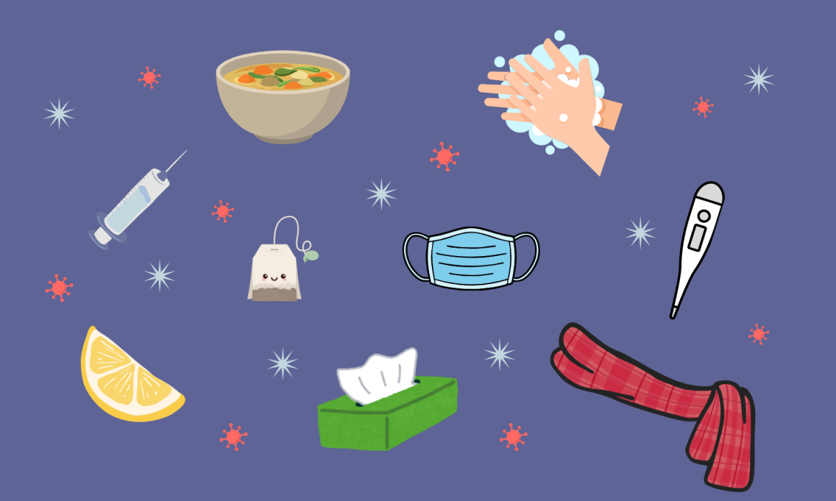 Graphic design depicting various medicinal remedies and health practices.  Created by Tessa Johnson. 