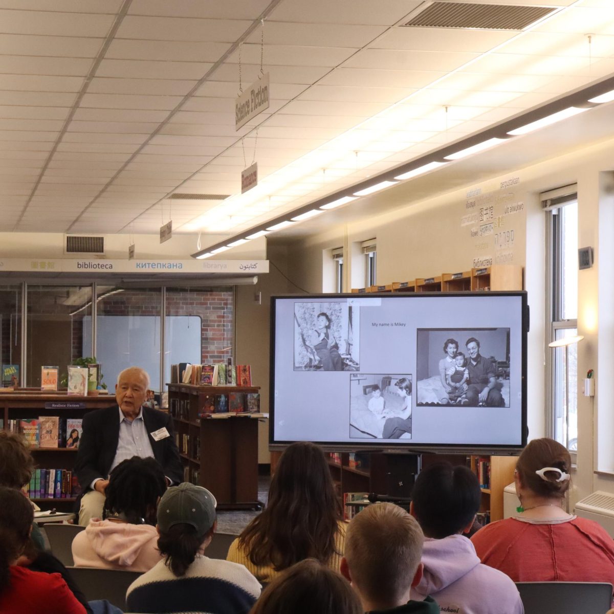 Hosokawa introduces the presentation by describing his younger self. Throughout the presentation, he describes the conditions of his internment camp through the perspective of his 3-years-old self.